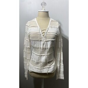 Beautiful Woman's Henley Y2K Lace Top Sz S/M BOHO Feminine Cottagecore Festival